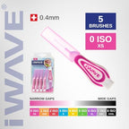 iWave Interdental Brushes Fine Size 0.4mm Pink Pack of 5 – Interdental Cleaning Brushes for Total Teeth Cleaning Plaque Removal Tool