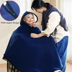Thicken Winter Wheelchair Warm Blanket Adult Fleece-Lined Cape with Hood, Wheelchair Clothing Winter Poncho Cape Coat for Elderly, Disabled Cosy Cover Warm Blanket