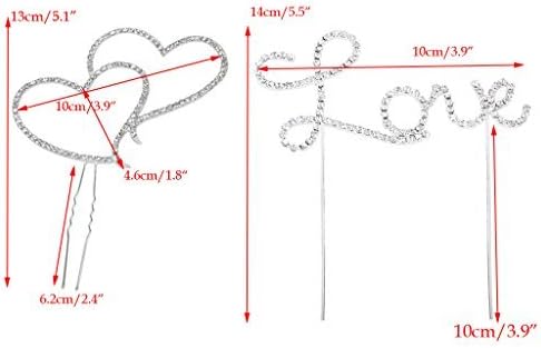 yueton Pack of 2 Cake Topper, Rhinestone Crystal Double Heart Love Cake Decoration Cake Top Topper Wedding Party Aniversary Cake Decor Accessories