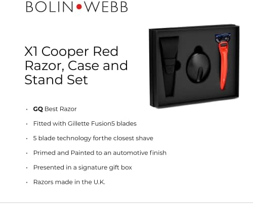 Bolin Webb Handle with Razor Stand and Waterproof Travel Case in Red. Fitted with Gillette Fusion5 Blade Cartridge. Made in England. Style is X1 (RED)