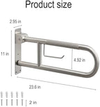 Toilet Grab Bar,23.6 Inch Flip-Up Bathroom Safety Rails with Paper Holder, Anti-Slip Handicap Grab Bars for Toilet, Stainless Steel Folding Support Handrail for Seniors, Elderly