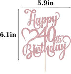 Rose gold Glitter Happy 40th Birthday Cake Topper - 40 Anniversary/Birthday - Hello 40, Cheers to 40 Years,40 & Fabulous Cake Topper Party Decoration