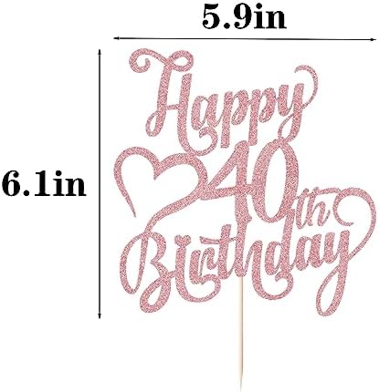 Rose gold Glitter Happy 40th Birthday Cake Topper - 40 Anniversary/Birthday - Hello 40, Cheers to 40 Years,40 & Fabulous Cake Topper Party Decoration