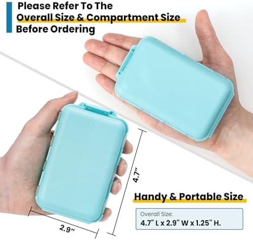 14 GRIDS Travel Pill Organizer Box with Labels - Travel Medicine Case Kit - Pocket Daily Pharmacy Container - Travel Medication Holder Dispenser for Fish Oil Vitamin Supplement Storage - Sky Blue