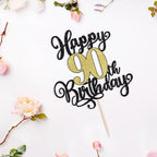 PALASASA Black Gold Happy 90th Birthday Cake Topper- Glitter Cheers to 90 Years Birthday Cake Pick 90 Fabulous Cake Decoration, 90th Birthday/Anniversary Party Cake Decoration