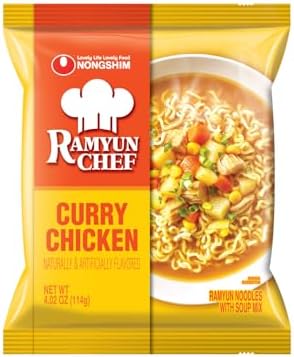 Nongshim Ramyun Chef, Instant Ramyun Noodles with Soup Mix, Curry Chicken, 4.02 Oz (Pack of 4)