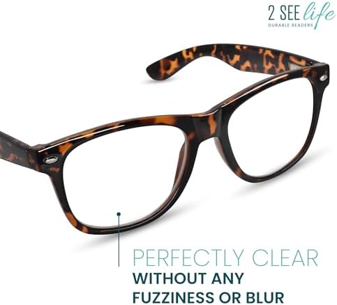 2SeeLife Large TR-90 Reading Glasses for Men - Medium-Wide Fit, Sturdy Frame, Spring Hinges, Premium Oversized Readers, Brown Tortoise, +1.00