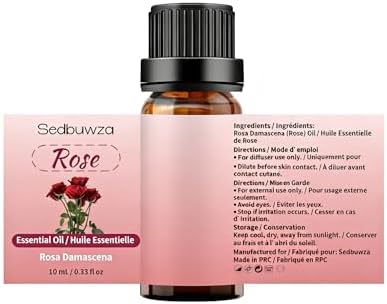 Sedbuwza Rose Essential Oil, 100% Pure Rose Fragrance Oil for Diffuser, Humidifier, Soap, Candle, Perfume - 10ml