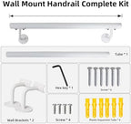 2 FT Heavy Duty White Metal Stairs Railing Indoor, Wall Mount Pipe Stair Handrail - Hand Rails for Indoor & Outdoor Steps, Banister Deck Porch Patio Railing, Wall Grab Bars for Seniors