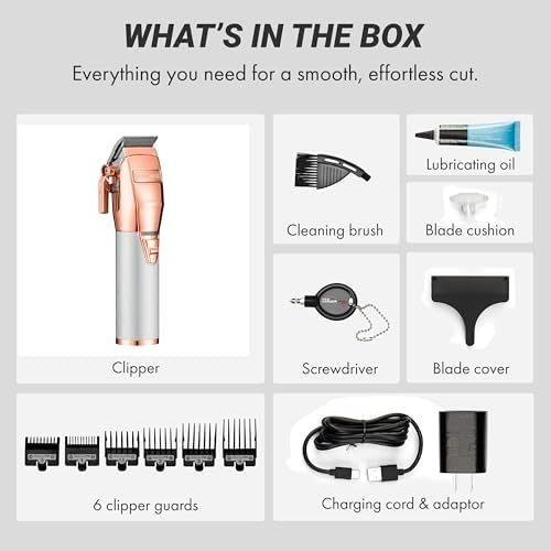 FX+ Professional Barber Cord/Cordless Hair Clippers for Men, All Metal, Lithium Battery with 3-Hour Runtime