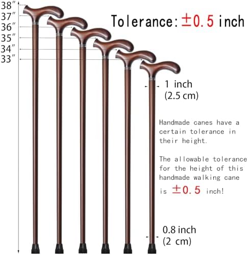 Wooden Walking Cane with 5 Height for Men and Women, Handmade Wood Cane with Comfort Grip Handle, Supportive Mobility Aid for Seniors, Fashionable & Classic Lightweight Stick
