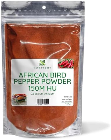 Herb To Body African Bird Pepper Powder - 4oz, Wildcrafted Capsicum Annuum, Authentic African Chili Powder for Cooking, Seasoning, and Spicy Blends