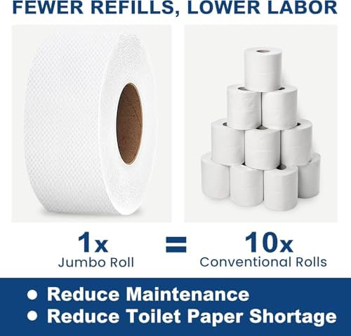 Commercial toilet paper - Jumbo toilet paper rolls -3,600 FT Industrial 3-Ply 9” Bulk Large Roll for Standard Jumbo Dispenser -100% Recycled Fibers-Soft and Absorbent Bathroom Tissue -6 Roll Case Pack
