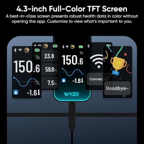 Wyze Scale Ultra, Smart Scale with 4.3" Color Display, Digital Bathroom Scale for Body Weight BMI Muscle Mass Composition, Wi-Fi & Bluetooth Body Fat Scale with Heart Rate, 400 lbs (Black)