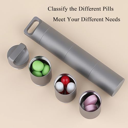 Small Keychain Pill Holder,304 Stainless Steel Portable Pill Case Organizer for Travel,Waterproof Pocket Pill Container Medicine Box for Purse Men (Large Pocket Pill Case)