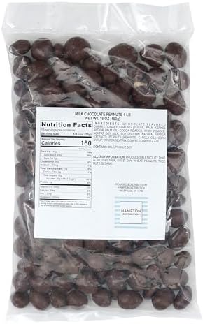 Milk Chocolate Covered Peanuts, 1 Pound Bulk Bag, Chocolate Covered Nuts, The Hampton Popcorn & Candy Company