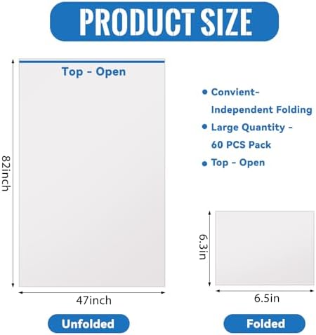 Teling 60 Pcs Disposable Sauna Blanket Bag Liners Plastic Sheeting for Body Wrap 47 x 83 Inch Applied Inside a Far Infrared Body Wraps Thicken Sauna Beauty Salon Spa Accessories
