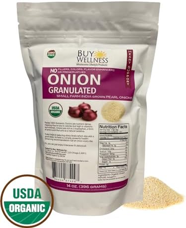 Organic Onion Granules, Bulk Bag, Granulated Red Onions Scallion Rich Flavor Aroma and Fresh Taste Granulated Onion 14 oz