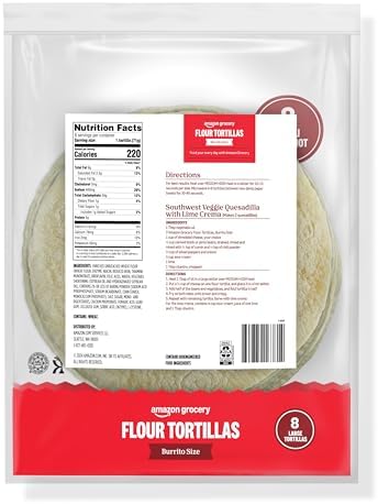 Amazon Grocery, Flour Tortillas, Burrito Size, 20 Oz, 8 Ct