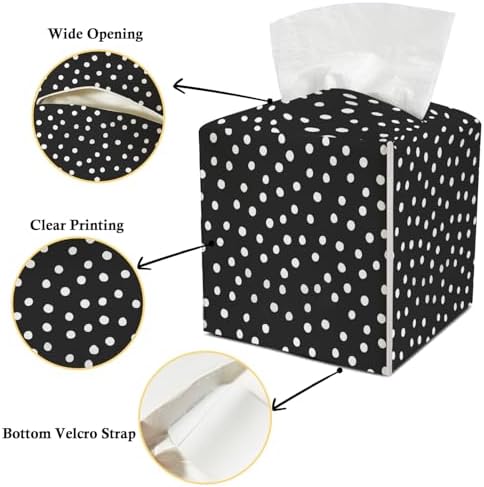 Polka Dot Tissue Holder Square with Bottom Belt Modern Leather Decorative Box Cover for Bathroom Car Office Ideal for Women Friends Mom Family Birthday Christmas Housewarming Gifts - FS668