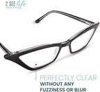 2SeeLife Premium Cat Eye Reading Glasses for Women – Narrow-Medium Fit, Sturdy Frame, Spring Hinges, Stylish Funky Readers, Black, +1.25
