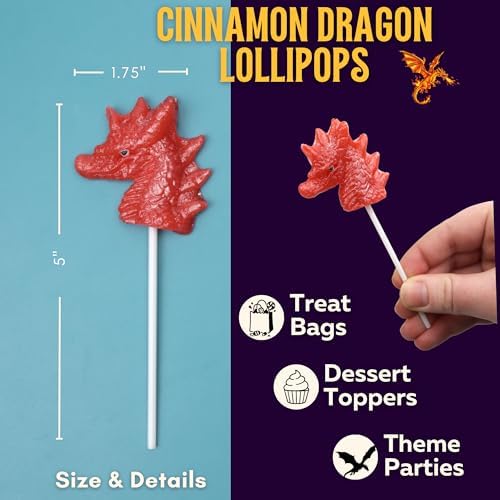 Cinnamon Dragon Lollipops, Sweet and Spicy Fantasy Themed Suckers, Individually Wrapped Party Favors, 18 Count