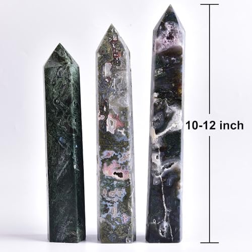 Moss Agate Crystal Tower 10-12 inch Large Healing Crystal Point Obelisk Reiki Energy Meditation Decoration Gift