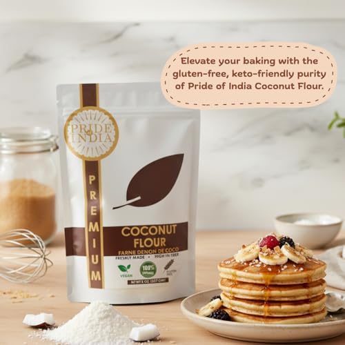 Coconut Flour by Pride of India – Gluten-Free Substitute for All-Purpose Flour – Ideal for Keto & Paleo Baking – Vegan & Rich in Fiber – Available in 8 oz. Resealable Pouch for Freshness