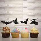 24 Pack Halloween Cupcake Toppers Set, Black Glitter Bat Cupcake Picks for Baby Shower, Halloween and Birthday Party Decorations Supplies (Bat)