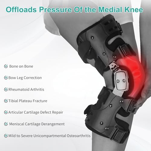 OA Unloader Knee Brace, Support for Arthritis Pain, Osteoarthritis, Cartilage Defect Repair, Avascular Necrosis, Bone on Bone Knee Joint Pain and Degeneration Medial Inside (Right Leg)