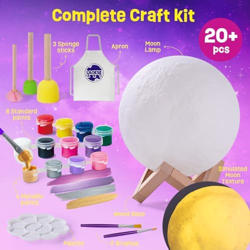 Paint Your Own Moon Lamp Kit, Cool Gifts DIY 3D Moon Night Light, Arts and Crafts for Kids Ages 8-12, Space Art Supplies Craft Kits, Girls Boys Birthday Easter Gifts for Kids Ages 3 4 5 6 7 8-12+