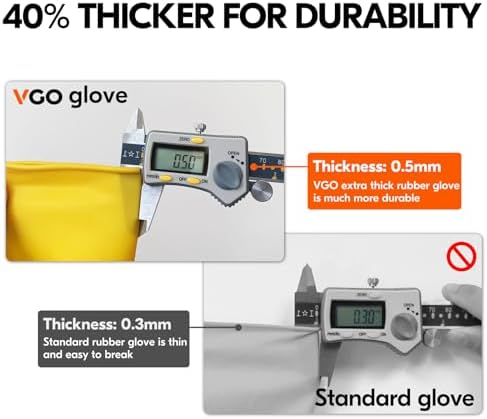 Vgo... 3-Pairs Reusable Household Gloves, Rubber Dishwashing gloves, Extra Thickness, Long Sleeves, Kitchen Cleaning, Working, Painting, Gardening, Pet Care (Size L, Yellow, HH4601)