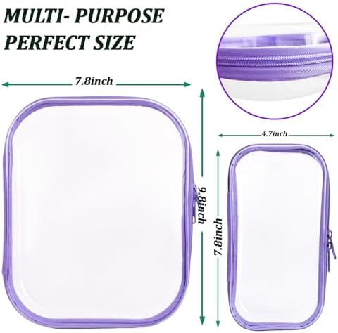 3 Pcs Clear Hard Zipper Case, Hard Shell Plastic Clear Organizer Bag, Transparent Makeup Pouches, Portable Box for Travel Toiletries Storage Bins (Purple)
