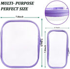3 Pcs Clear Hard Zipper Case, Hard Shell Plastic Clear Organizer Bag, Transparent Makeup Pouches, Portable Box for Travel Toiletries Storage Bins (Purple)