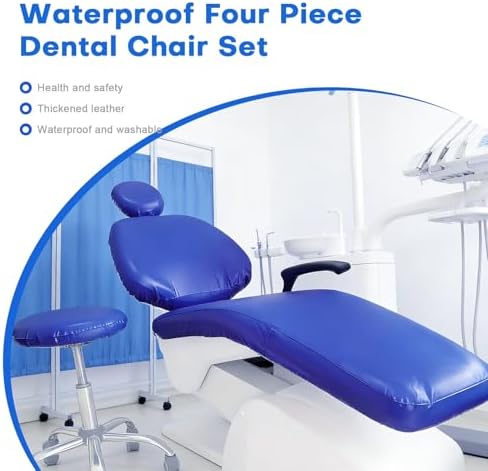 5Pcs Dental Chair Covers Set - Waterproof & Non-Slip PU Leather Elastic Full Covers with Foot, Seat, Headrest & Backrest Protectors for Dental Clinic Chairs(Deep Blue)