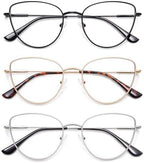 AMOMOMA 3-Pack Retro Cat Eye Reading Glasses for Women Trendy Blue Light Blocking Computer Readers Metal AM6199