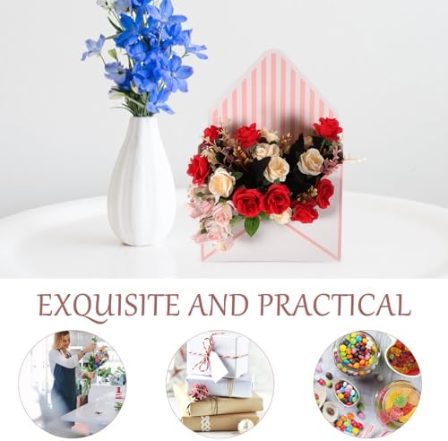 minkissy Envelope Flower Box 10pcs Set, Paper Flower Container with Folding Design, White and Pink Stripe Candy Storage Box for Bouquet Wrapping and Party Favor Packaging