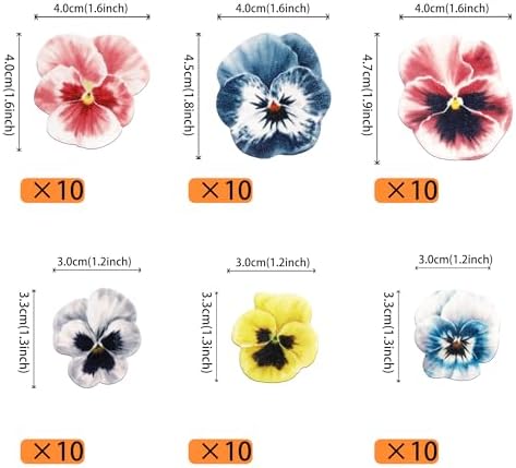 60 PCS Edible Flowers Cupcake Toppers Pansies Spring Edible Flowers Cake Decorations Bridal Shower Wafer Paper Flowers Cupcake Picks for Baby Shower Wedding Engagement Birthday Party Supplies