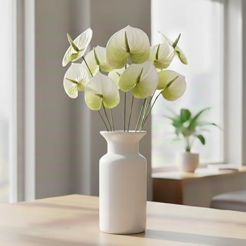 3Pcs 23.6" Artificial Anthurium Lily Flowers Fake Tropical Flowers for Home Decor Bouquet and Green Leaf for Home Decoration Bridal Wedding Festival Decoration Flower Arrangement(Dark White Green)