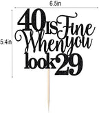 40 Is Fine When You Look 29,Funny 40th Birthday Cake Topper, Cheers to 40 Party Decorations,40 Anniversary Birthday Cake Decorations Supplies (black)