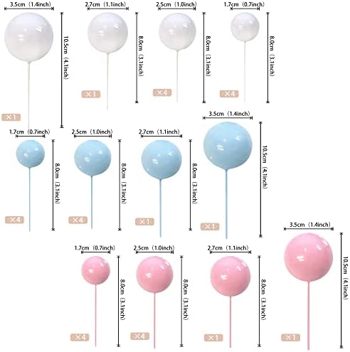 Rsstarxi 30 PCS Balls Cake Topper Foam Ball Cake Picks Mini Balloon DIY Cake Insert Topper Decoration for Baby Shower Wedding Anniversary Kids Birthday Party Cake Decorations White Pink Blue