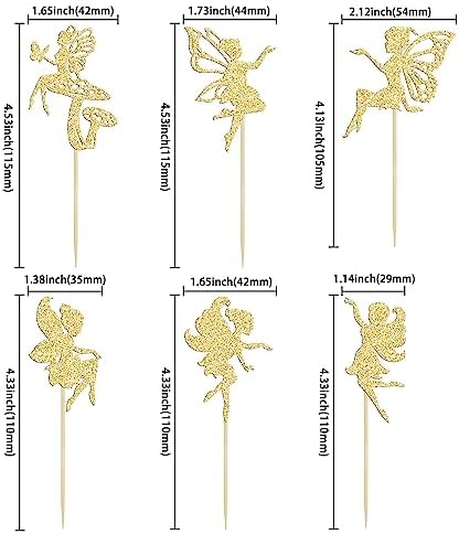 Gyufise 24Pcs Fairy Cupcake Toppers Glitter Ballet Dancer Flower Angel Fairy Cupcake Picks Decoration for Wedding Bridal Shower Baby Shower Birthday Party Cake Decorations Supplies Gold