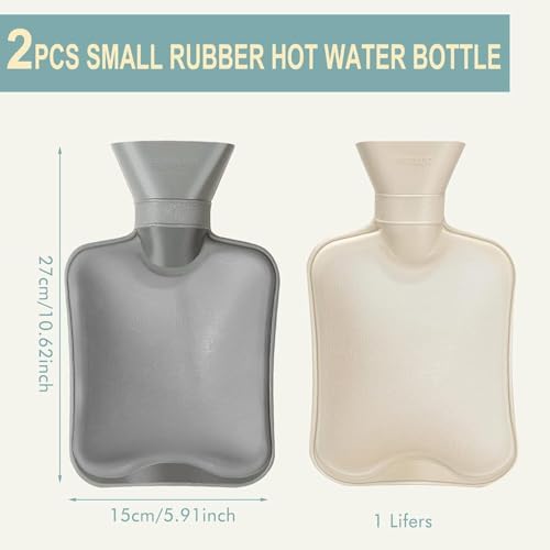 Hot Water Bottle Rubber 1 Liter 2Pcs, Cute Hot Water Bag for Pain Relief, Hand Feet Warmer
