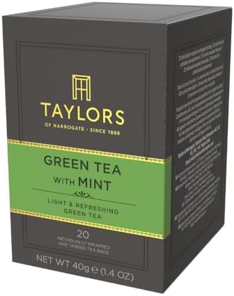 Taylors of Harrogate Green Tea with Mint, Individually Wrapped Bags, 20 Count (Pack of 1), Refreshing, Light & Lively, Caffeinated, Enjoy Hot or Iced, 20 Teabags