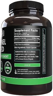 PURE ORIGINAL INGREDIENTS Fennel Seed (365 Capsules), No Magnesium or Rice Fillers, Always Pure, Lab Verified