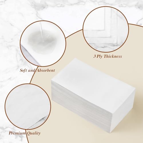 BESTVIP 400 Pack Disposable Paper Napkins, 3-Ply White Dinner Napkins for Guests, Bathroom Paper Hand Towels Soft and Absorbent, Perfect for Christmas, Kitchen, Dinner, Party, Wedding or Event