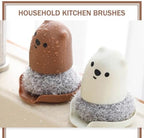 Cabilock 2pcs Cartoon Bear Kitchen Cleaning Brushes for Household Pot and Bowl Scrubbing, Sturdy Kitchen Scrubbers with Ergonomic Handle, Suitable for Dishwashing and Pan Cleaning