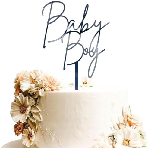 Baby Boy Cake Topper - 4.3x6.7inch Black Acrylic Baby Shower Cake Decorations for Boys Baby Shower First Birthday/Gender Reveals Party, Photo Booth Props