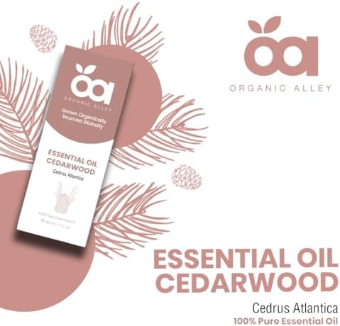 Cedarwood Essential Oil by Organic Alley | 100% Pure, Undiluted and Natural Cedrus Atlantica Oil | Use for Skin, Hair, Stress, Body Balance, Relaxation & Diffusers, (1 Fl Oz)