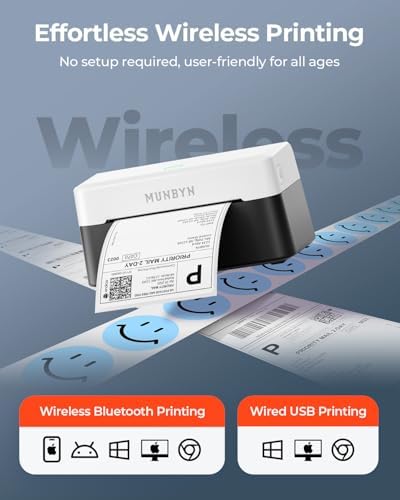 MUNBYN Bluetooth Thermal Label Printer RW403B, Wireless 4x6 Shipping Label Printer for Small Business, Compatible with Android, iPhone, Windows, Mac, Chromebook, Print Width 1.57"-4.25"